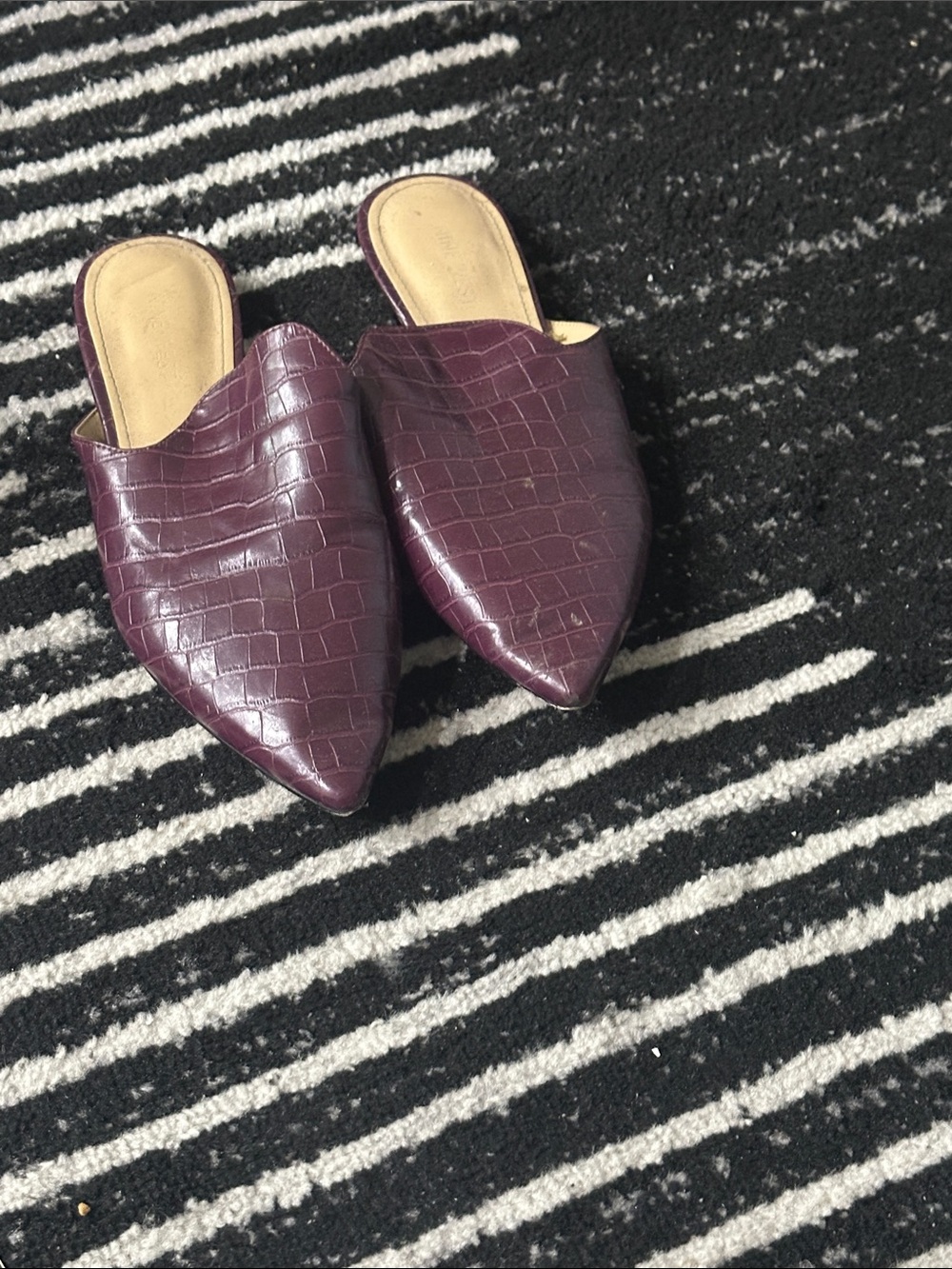 Nine West Pointed Croc-Embossed Slip-On Mules in Plum - Picture 1 of 3